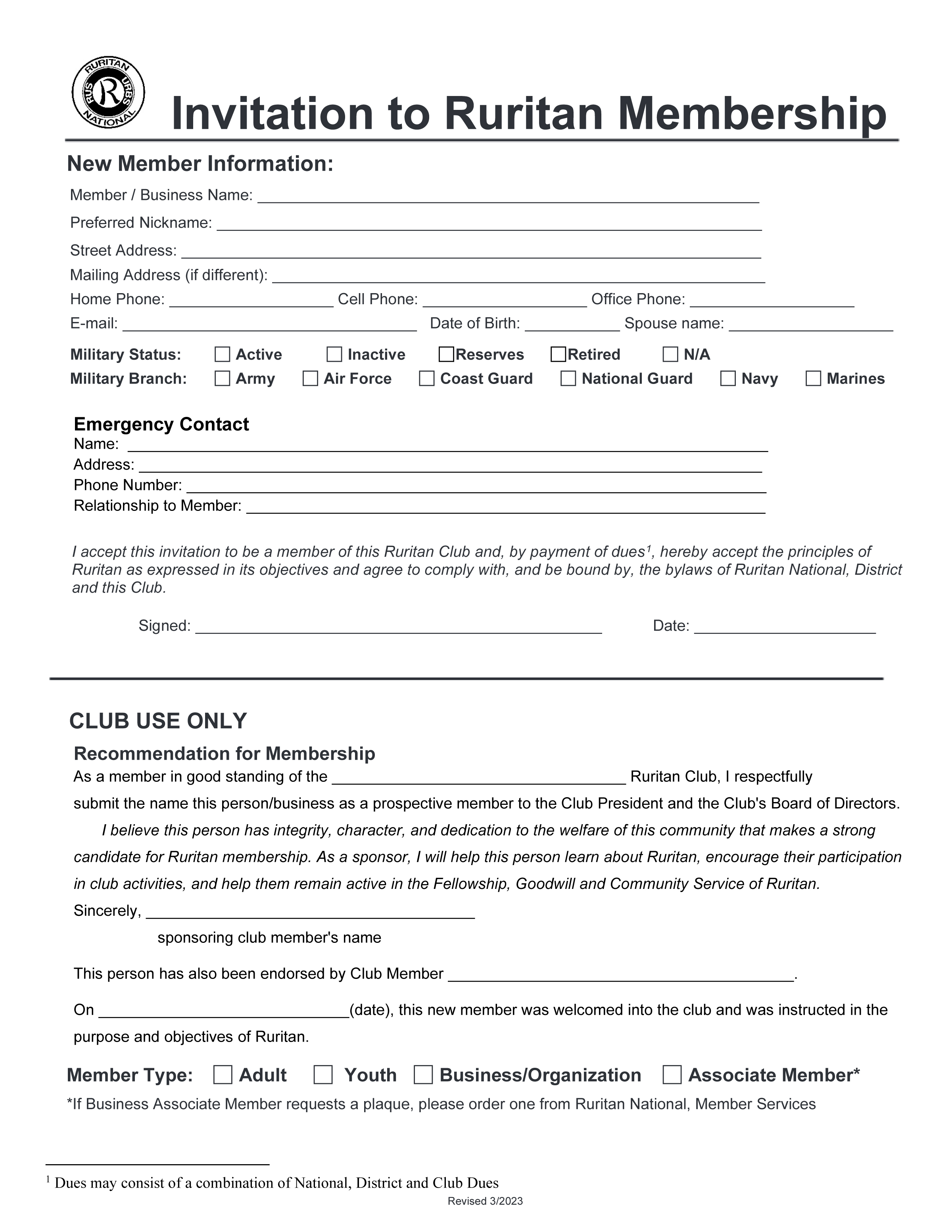 RURITAN Fillable Membership Application